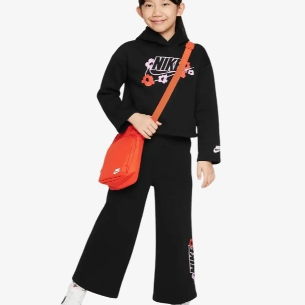 SALE Nike Kids Black Hoodie with Pink and Red Floral Accents